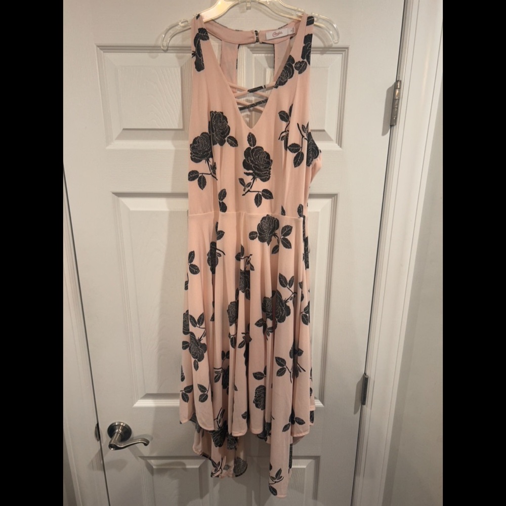 Candies black/ pink floral dress halter top criss cross with buttons- size 10